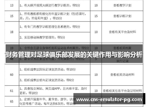 财务管理对足球俱乐部发展的关键作用与影响分析
